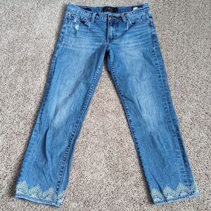 00s Lucky Brand Low Rise Sweet Crop Lace Detail Boho Distressed Jeans